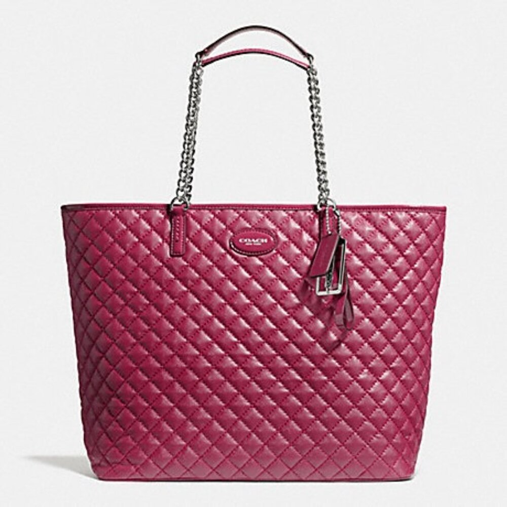 Coach Metro Quilted Chain Tote Purse Cranberry/Claret, Large Size, Style #F32905 - Picture 11 of 11